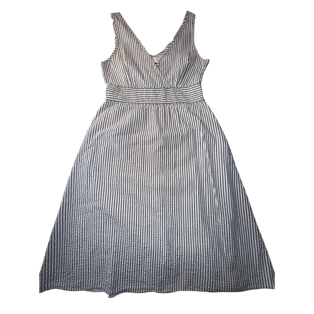 Jones New York Signature Blue White Seersucker Stripe Midi Dress Size 8